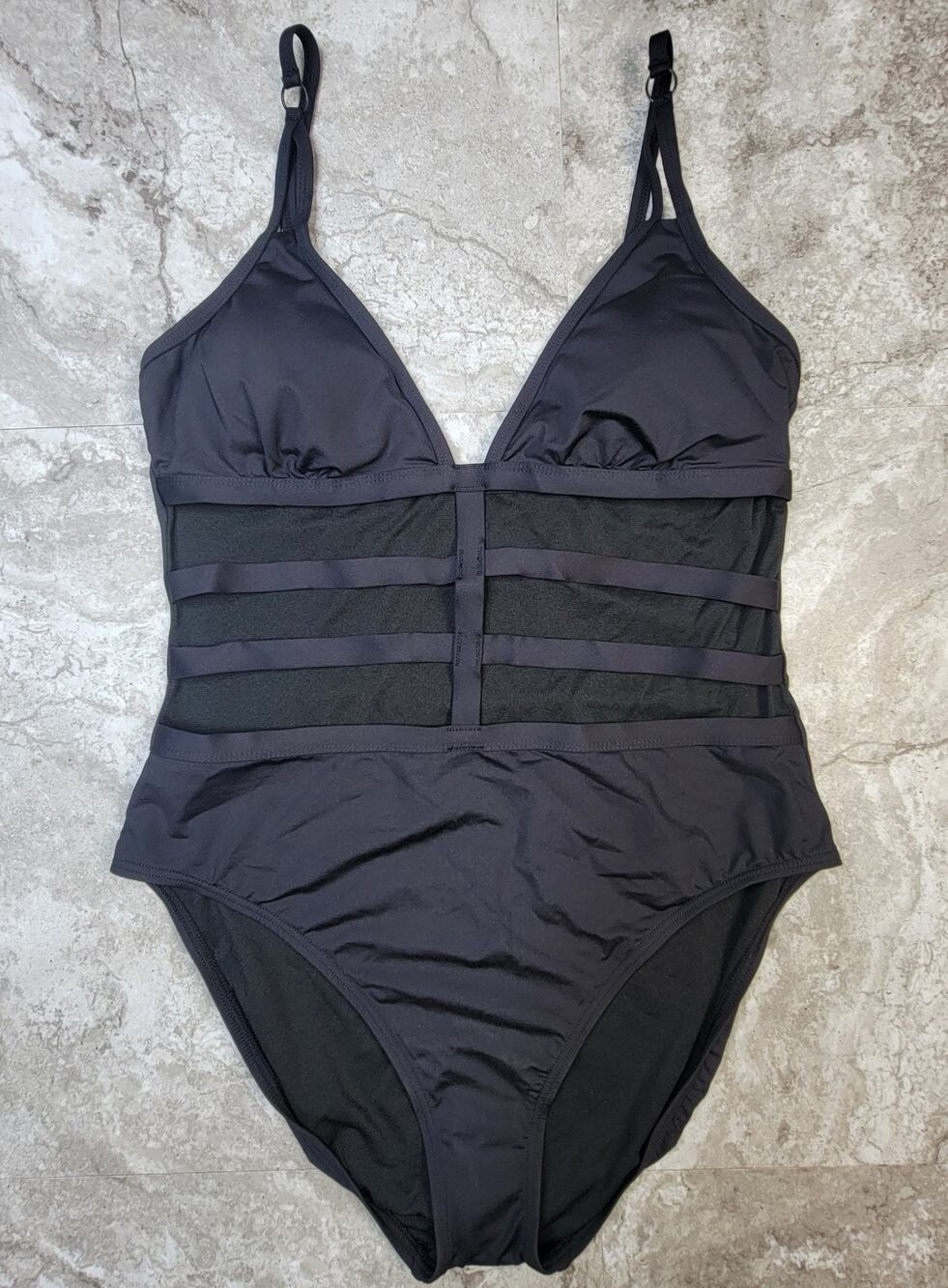 Kennth Cole XL Swim Bathing Suit 1 Pc Black Front Cutouts Swimwear Beach Cruise